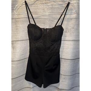 Women’s Charlotte Russe Spaghetti Strap Black Lace Shorts Romper Extra Small XS
